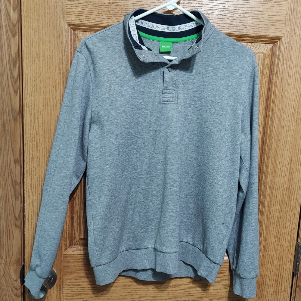 Hugo Boss Green Label Mens Medium Heather Gray Quarter Snap Pullover Sweatshirt